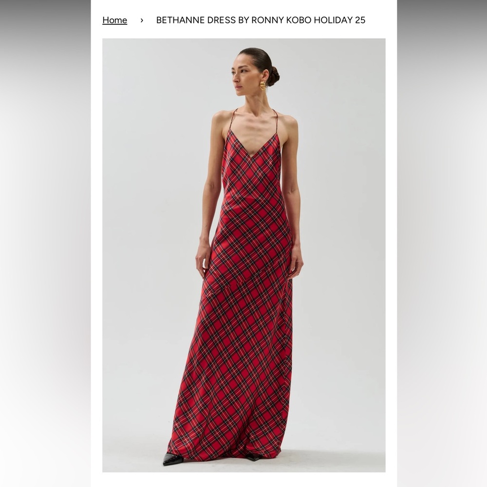 Ronny Kobo Red Plaid Maxi Dress
